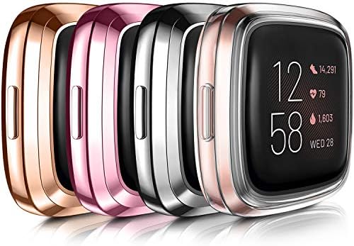 [4-Pack] Case Compatible with Fitbit Versa 2 Screen Protector (NOT for Versa/Versa Lite) All-Around Cover Anti-Scratch Bumper for Versa 2 Smartwatch Only (4 Pack (Rose Gold+Rose Pink+Charcoal+Clear))