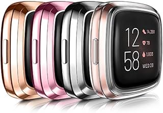 [4-Pack] Case Compatible with Fitbit Versa 2 Screen Protector (NOT for Versa/Versa Lite) All-Around Cover Anti-Scratch Bumper for Versa 2 Smartwatch Only (4 Pack (Rose Gold+Rose Pink+Charcoal+Clear))