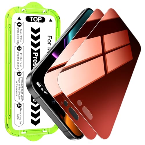 Image of Esanik 2-Pack for iPhone 15 Pro Sunset Color Privacy Screen Protector - Gradient Purple Anti-Spy Tempered Glass, Anti-Blue Light, Pink Military-Grade 9H Hardness,Shatterproof, Flawless Fit Tray