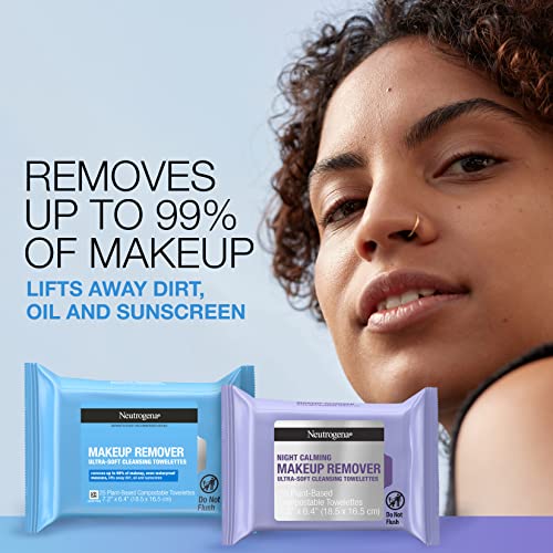 Neutrogena Day & Night Wipes, Makeup Remover Face Cleansing Towelettes & Night Calming Facial Cloths, 100% Plant Based Fibers Wipe Away Dirt, Alcohol-Free, 3 Packs Of 25 Ct, 75 Ct #TOP1