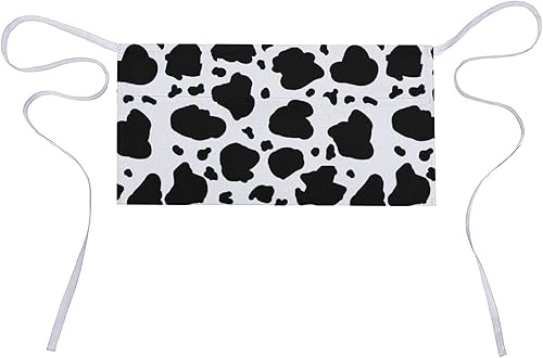 Delantal de media cintura con estampado de vaca, con 3 bolsillos, ajustable, para cocinar, servir con correa larga, delantales para mujeres,