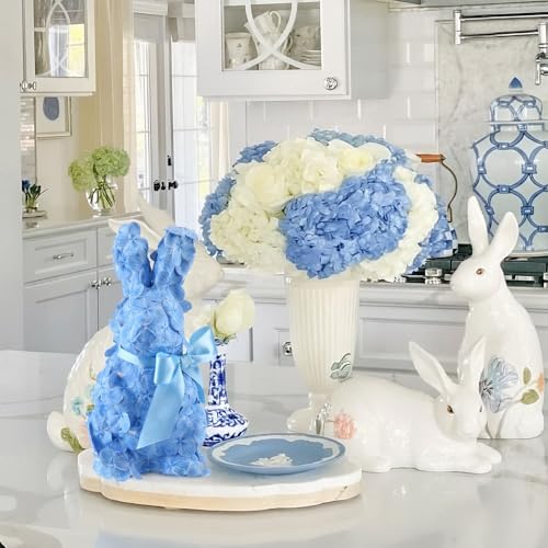 Lineshading Blue Easter Bunny Hydrangea Decoration 9.5 Inch Flower Table Centerpieces Spring Light Blue Rabbit Shaped Figurines with Bow for Home Office Indoor Desk Shelf Holiday Party Decor & Gift by Lineshading - Used condition - Image 5