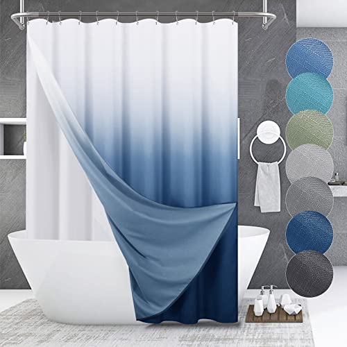 Spwiy Navy Blue Shower Curtain Set With Snap-In Fabric Liner, Blue And White Ombre Linen Textured Shower Curtains - Hotel Style, & Washable, Heavyweight Fabric - 72X72, Navy Blue #TOP9