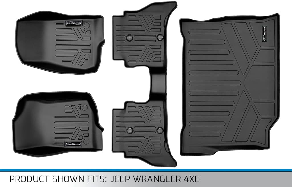 SMARTLINER All Weather Custom Fit 2 Row Floor Mat & Cargo Liner Set Compatible with 2021-2025 Jeep Wrangler 4xe (Only Fits Models Without The Trail Rail System)