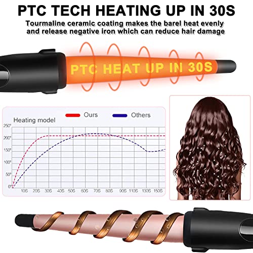 Hair Curling Wand, 1/2-1 Inch Tapered Curling Iron For All Hair Types, Professional Ceramic Hair Curler Wand With Adjustable Temperature 190-450℉, Include Heat Resistant Glove, Rose Pink #TOP2