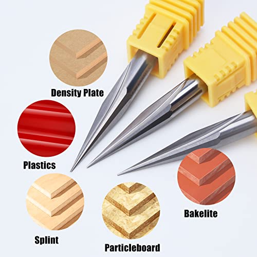 Huhao 3Pcs Cnc Router Bit 1/4 Shank 6Mm Carbide Engraving V Groove Cutting Bit 2 Flute 15 Degree 0.3Mm Tip Cnc Engraving Bits For Woodworking Steel Brass Mdf #TOP2