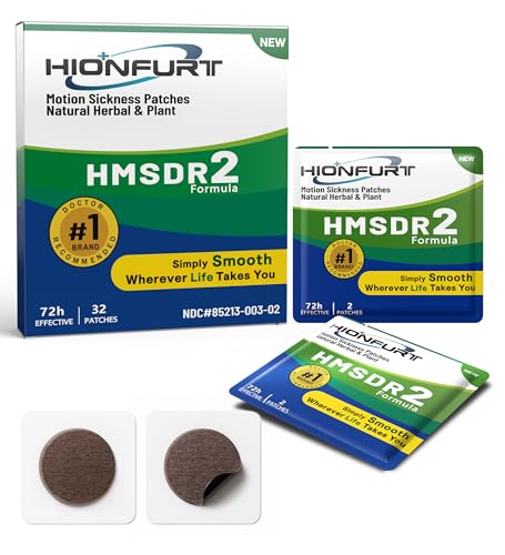 Hionfurt HMSDR2 32ct Motion Sickness Patches – Sea Sickness Patches for Cruise, Car, Airplane – Non-Drowsy, 72H Lasting