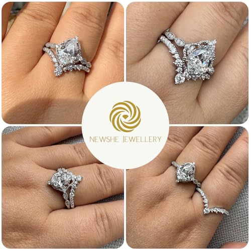 Newshe Jewellery Wedding Rings Cz Women's Bridal Sets Engagement Ring for Her Pear Shaped Anniversary Promise Eternity Band Size 8 by Newshe Jewellery - Used condition - Image 5