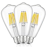 CRLight 6W Dimmable Edison Style Vintage LED Filament Light Bulb, 3000K Soft White 60W Incandescent Replacement, E26 Medium Base Lamp ST64 Antique Shape, Clear Glass Cover, 3 Pack