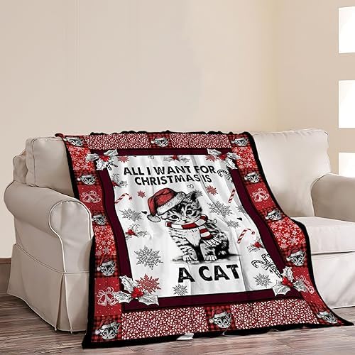 Miniatura 2 de Manta de Navidad con diseño de gato, suave y acogedora manta de felpa de gatito y gato, regalos para amantes de los gatos, cálida y ligera, ropa de