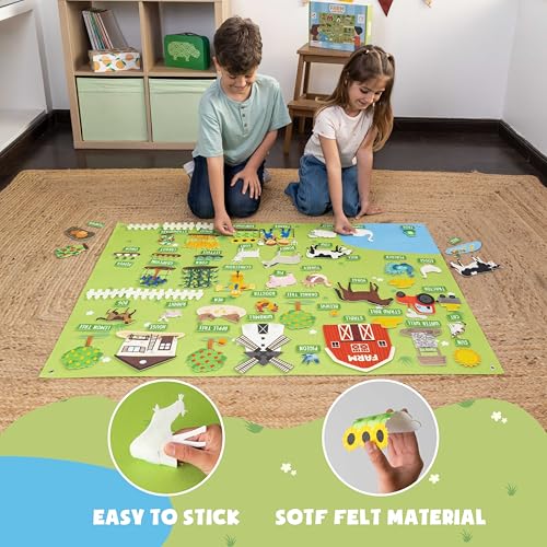 Image of BONNYCO Felt Board for Toddlers with 92 Animal Farm Figures. Montessori and Sensory Toys, Birthday Gifts for Kids 3-8 Years Old. Educational Games, Learning Activities, Christmas | Bilingual Sensory Panel, Montessori Toys, Gifts for Children 3 to 8 Years. Educational Games for Birthday and Christmas