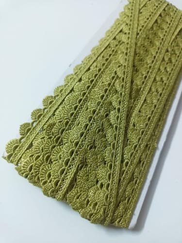 Image of Swag White Cotton Trim Laces and Borders Material for Saree Border, Suit, Kurta, Dupatta, Blouse, Gown, Lehenga & Neckline (Lemon Green, 9 Meter)