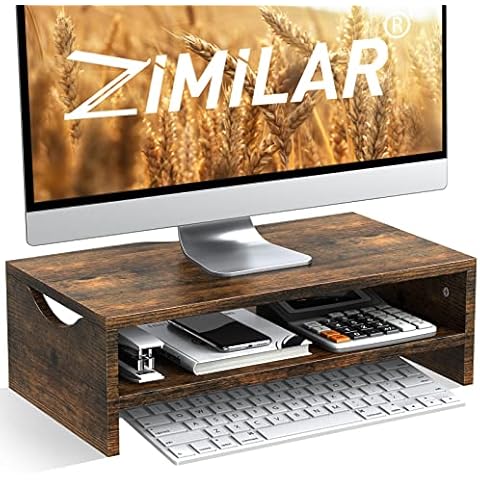 Zimilar Monitor Stand Riser, 2 Tiers Laptop Computer Monitor Riser for PC Screen, iMac, Desktop Wooden Screen Monitor Stand Riser with Storage for Home Office Cover
