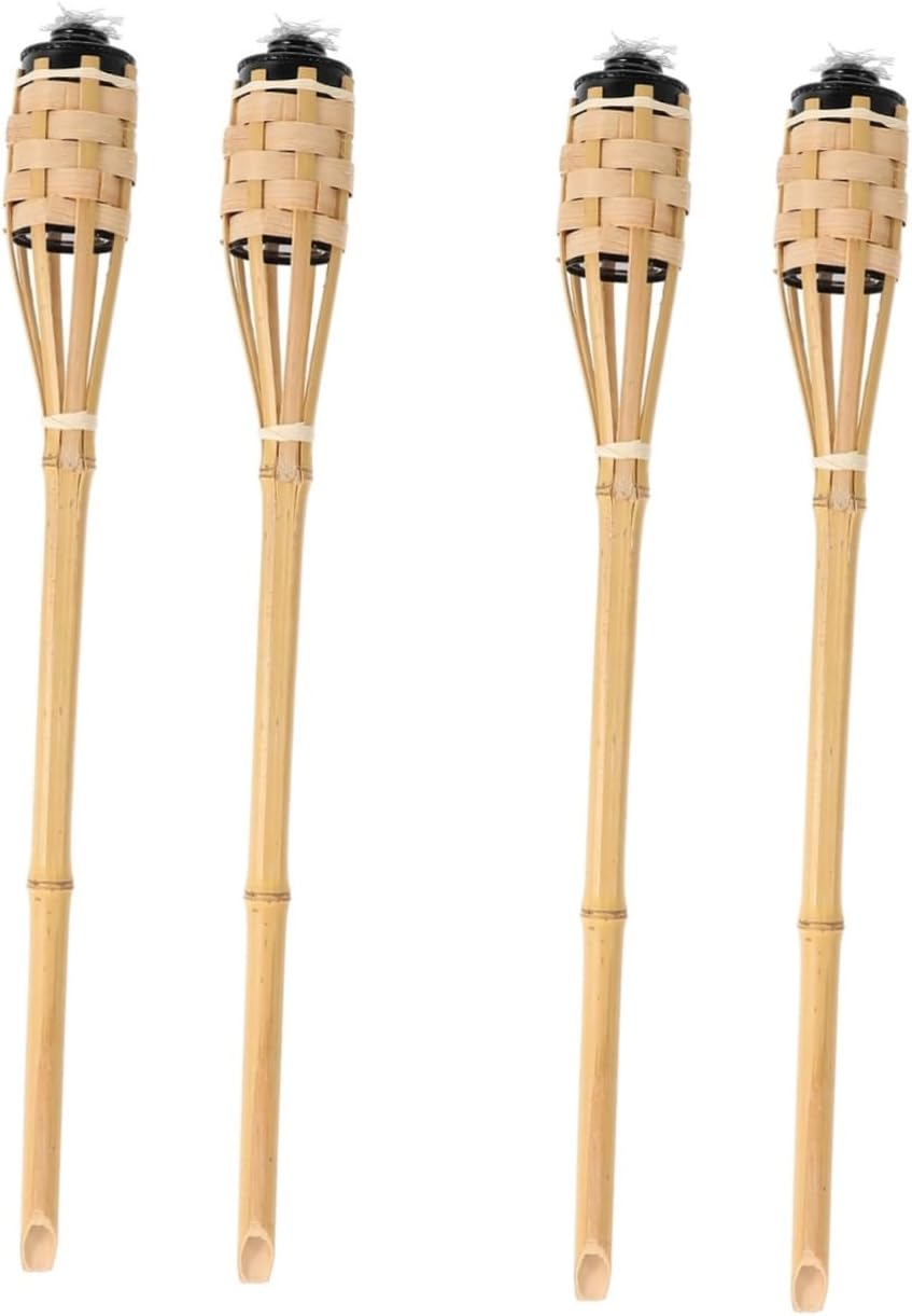 POPETPOP 4pcs Outdoor Torch Handheld Oil for Garden Festivals Parties Handmade Woven Design Easy Installation for Patio Decorations