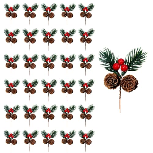 LEADSDGE 30 púas decorativas de Navidad con plan realista, excelentes para actividades de fiestas de vacaciones y crestas de pino realistas en la cubierta del hogar