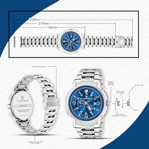 Image of TIMEWEAR Analog, Day Date Functioning, Stainless Steel Chain Watch for Men