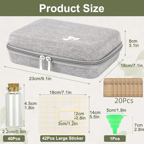 Image of 40 Slots Seed Storage Organizer with 20 Seed Envelopes, Sturdy Organizer Storage Box with Label Stickers, Glass Container for Flower Vegetable Garden Seed Saving (Seeds not Included)