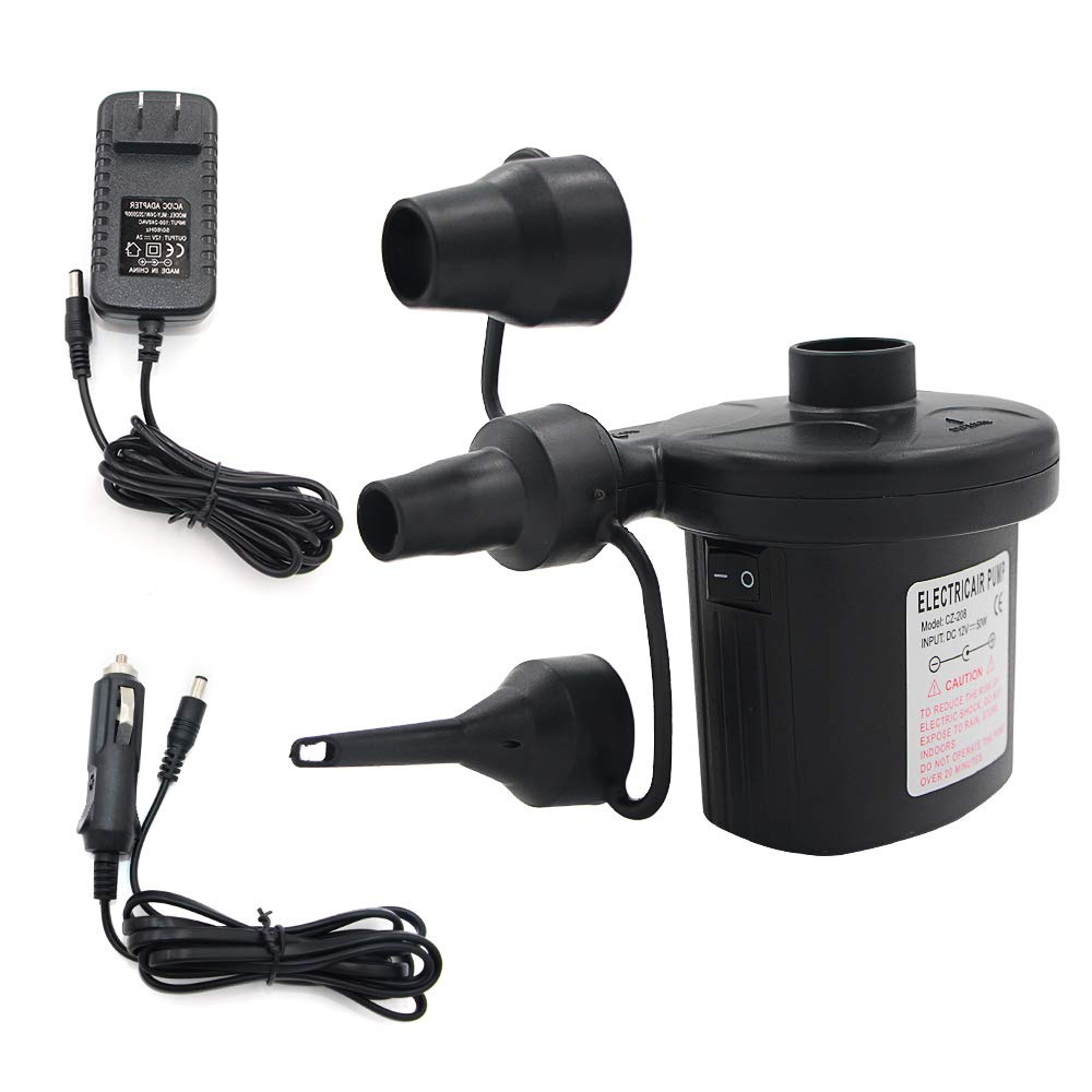 Electric Air Pump Portable QucickFill Air Pump with 3 Nozzles 110v AC/12VDC Lightweight