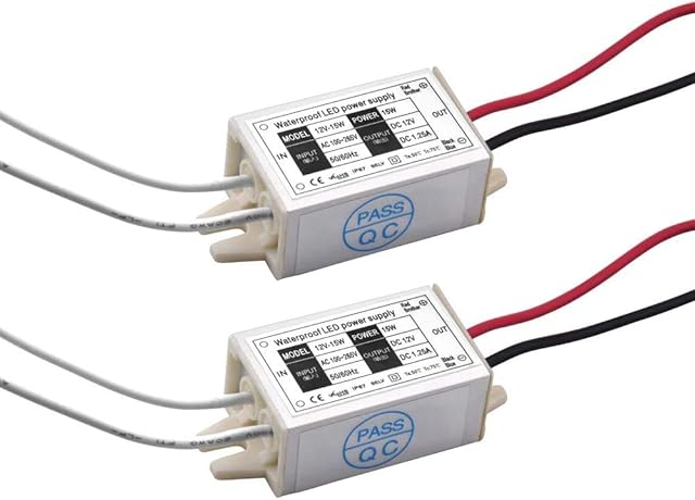 DoRight LED Power Supply 12V - 15W LED Driver Transformer AC100-265V to DC 12V Waterproof IP67 Constant Voltage LED Switching Converter for LED Strip Lights, G4, MR11, CCTV, MR16 LED Bulbs (2-Pack)
