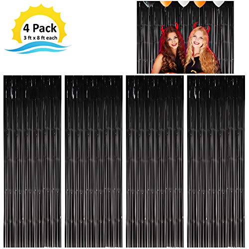 Moohome 4 Pack 3ft x 8ft Black Foil Fringe Curtains Backdrop Door Window