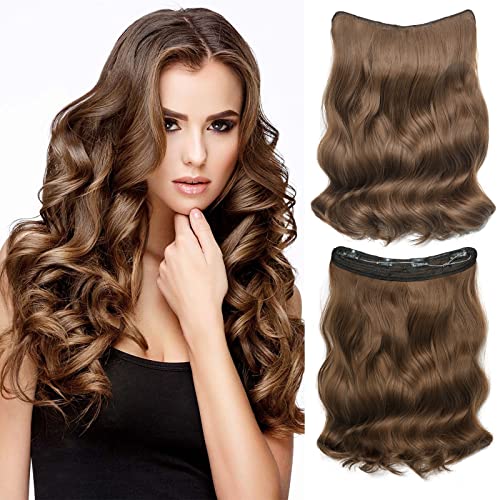 WeiRan Hair Extensions Adjustable Size Transparent Secret Headband Invisible Fishing Clips Straight Synthetic Hair Accessories Straight or Wavy Fishing Line Whole Piece… (24in, Light Brown-24)