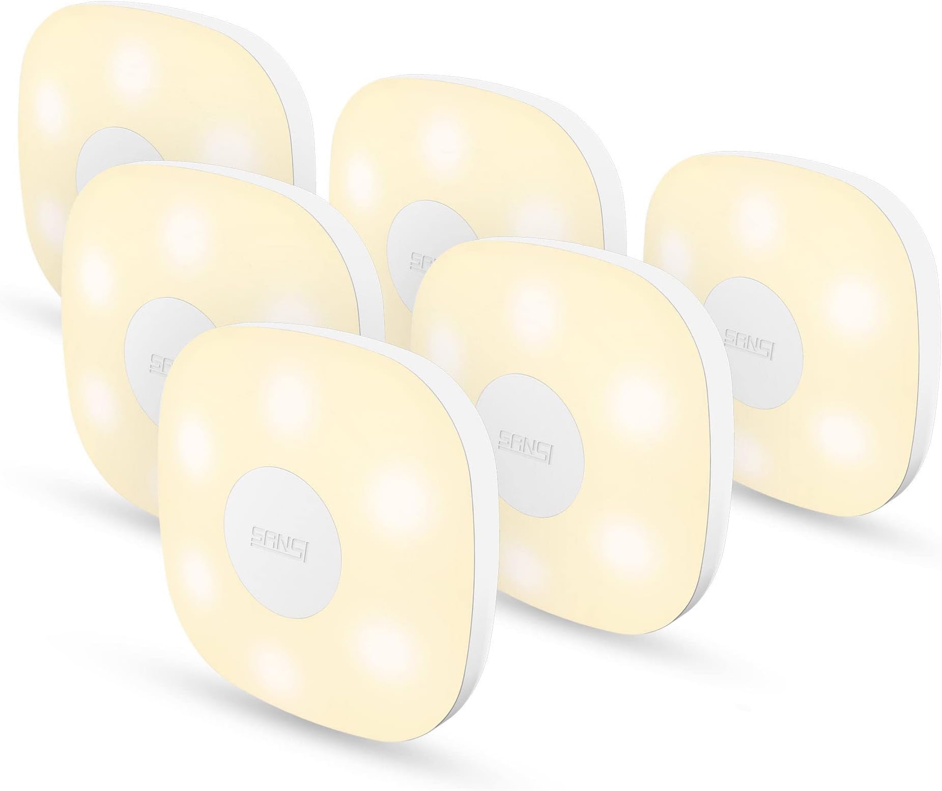SANSIMotion Sensor Night Lights Indoor, Stairs Lights Motion Sensor, 1W LED Stick-On Battery Motion Activated Night Lights 3000K 40Lumens for Cupboard Hallway Wardrobe Stairs Toilet - 6PackRecycled Claim Standard Blended