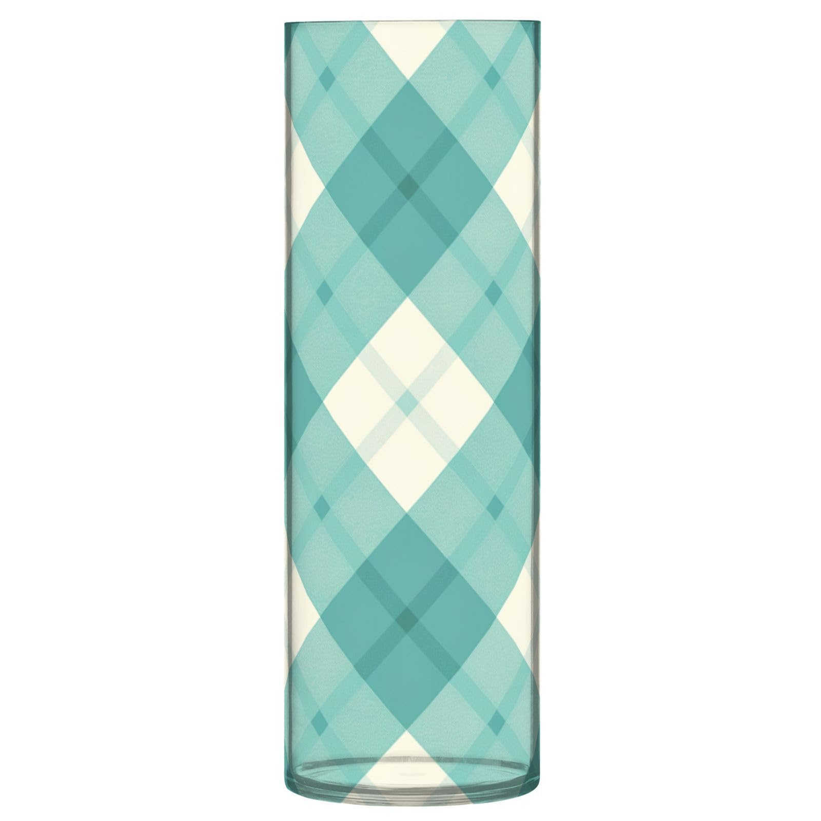 Vase en plastique vert et blanc treillis 30x10 cm pour table salon