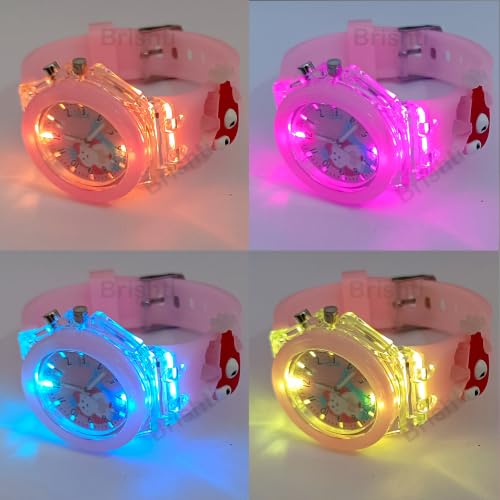 Image of Brishti 3D Cartoon Character Multicolored Glowing Digital Light and Girl's Analogue Wrist Watch | Unique 3D Cute Cartoon Character on Strap | Soft Silicone Strap | Suitable for Age 3-12 Year Kids