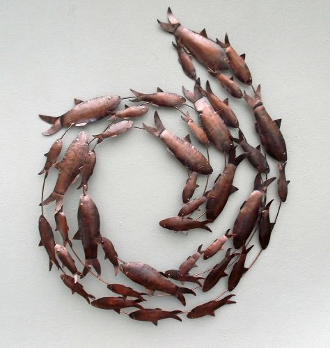 Image of Plantation Designs Contemporary Burnt Black Copper Fish Shoal 3D Metal Circle Fish Wall Art Hand Made