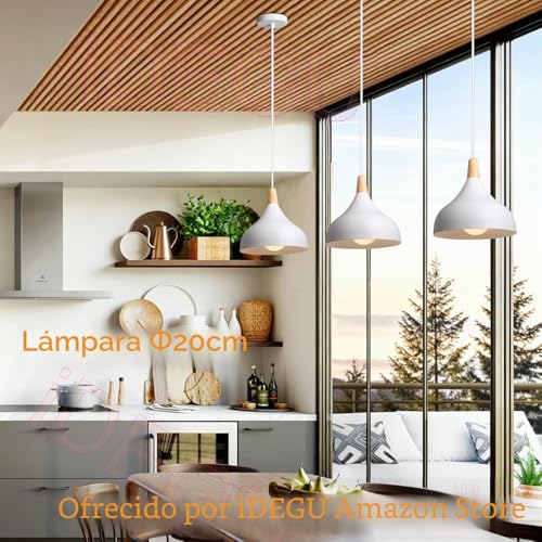 Miniatura 5 de Idegu 2 Piezas Lámpara Colgante Moderna, Lámpara De Techo Madera Metal Estilo Nordico Iluminación E27 Luz De Techo Interior Para Comedor Salon Dormitorio, 20cm Blanco