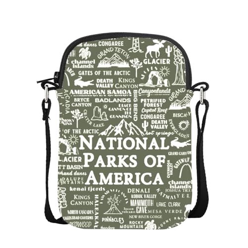 POFULL National Parks Checklist Gift Traveler Merch National Park Hiking Gift National Parks Of America Crossbody Bag (NATIONAL PARKS OF)