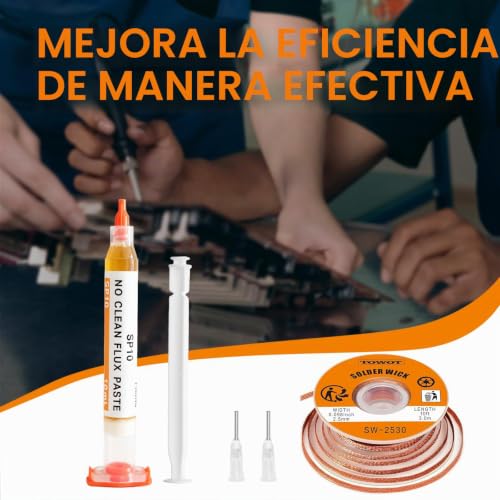Miniatura 7 de Towot 10 Pies De Trenza De Soldadura Y Pasta Fundente Sin Limpieza 10 Cc - Kit De Desoldadura Para Reparación De Componentes Electrónicos, Placas De Circuito Impreso