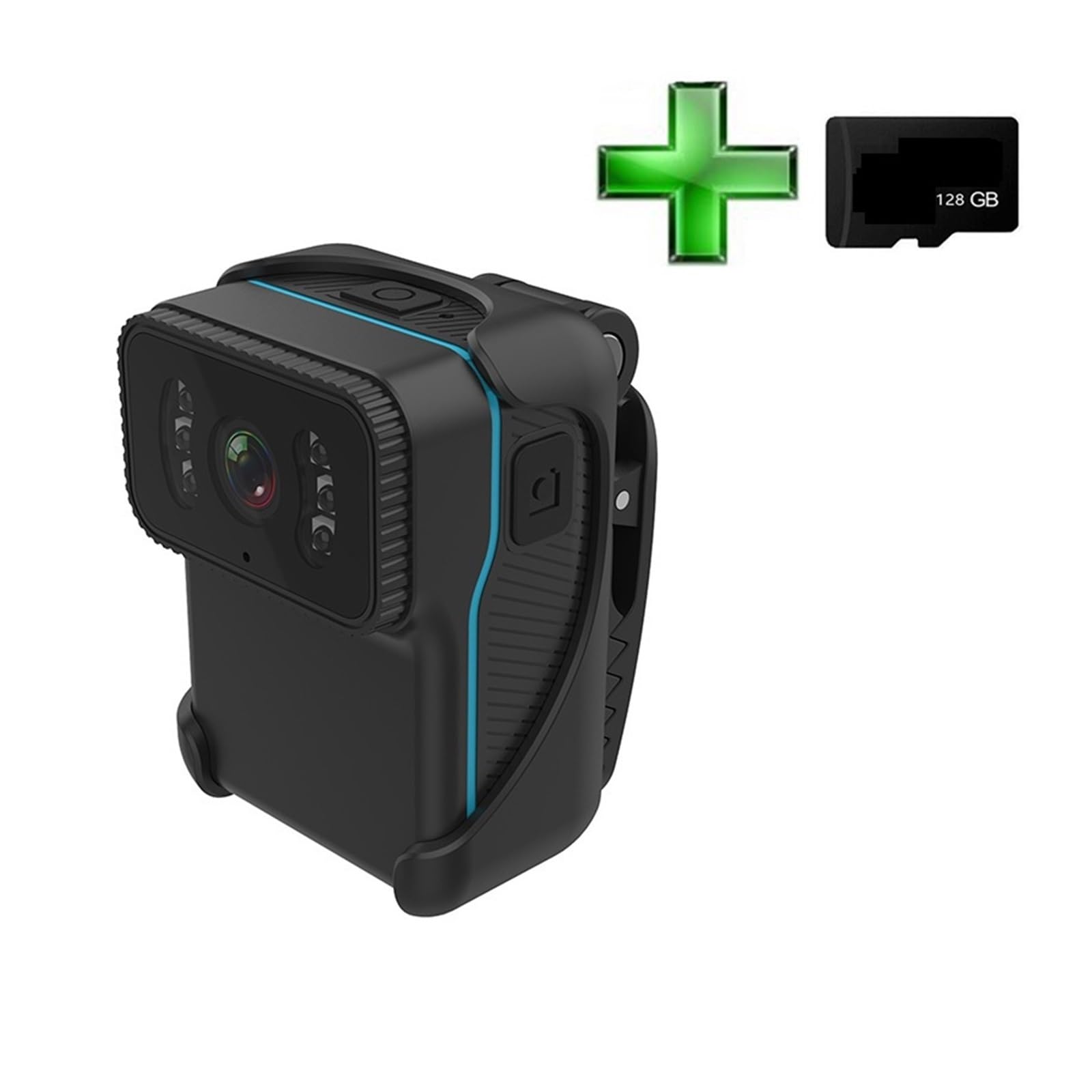 Fotocamera corporea, 1080P HD portatile Body Action Camera, DV Camcorder Registrazione in loop, Supporto TF Card Night Vision Cam Video MP4(Camera Add 128GB)