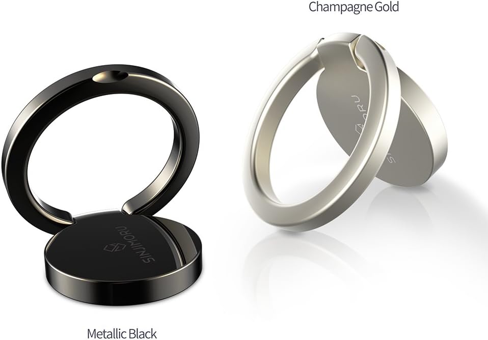 Sinjimoru Phone Ring Holder & Finger Ring Stand 360° Rotation, Phone Grip Kickstand for iPhone Attachable to Magnetic Car Mount Finger Loop for Cell Phone. Ringo Mini Metallic Black