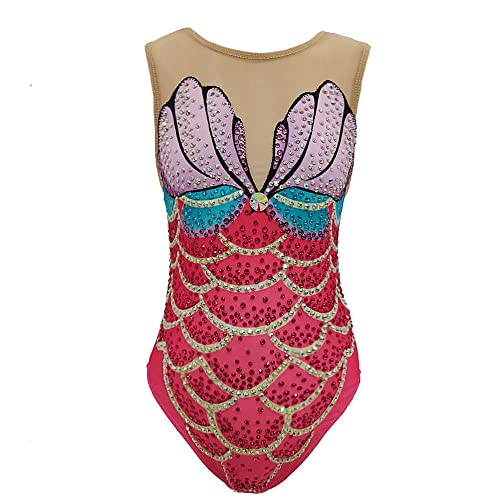 LIUHUO Synchronized Swimming Suits Women Girls Performanc Ballet Dance Leotards Gymnastics Youth (red,4-6 Years)