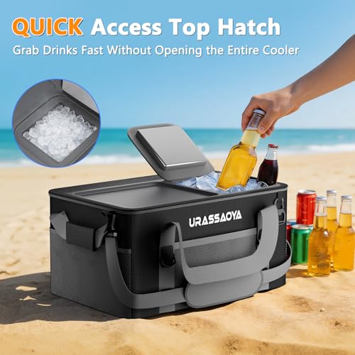 [2026 Updated] 50 Can Collapsible Soft Cooler Bag with Hard PP Lid, Leakproof Insulated Ice Chest with Quick-Access Top Hatch, Bottle Opener & Mini Table for Beach, Camping, Travel (Matte Black) by Urassaoya - Image 3