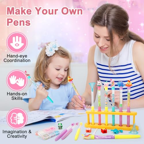 SKAMORI Stifte Selber Machen Set Kinder mit 100+ Zubehörteilen, 20 Stück Mein Stifte Atelier für Bastelset Kindergeburtstag, Bastelset & Geschenk für Mädchen 5 6 7 8 9 10 Jahre