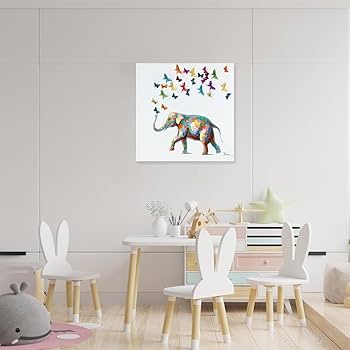 キャンバス プリントアート エレファント 絵画 インテリア Amazon.co.jp: ForJoy エレファント バタフライ ウォールアート