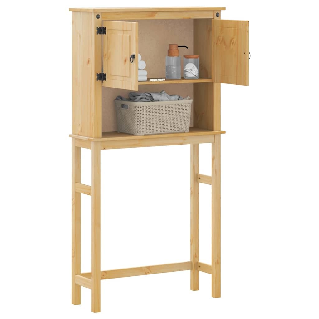 SYDE Mobile per lavatrice in legno di pino, mobile da bagno | 1 ripiano aperto, 2 scomparti, maniglie in metallo, sopra lavatrice o WC