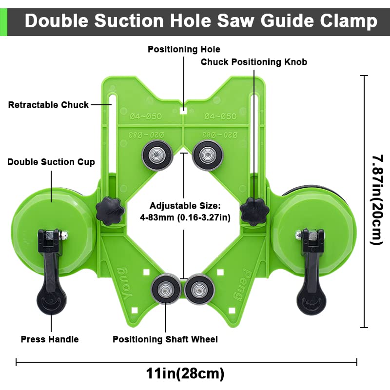 Hole Saw Guide Jig Fixture, 4mm - 83mm Adjustable Punch Locator Drill Guide Glass Drilling Jig with Double Vacuum Suction Bases for Ceramic Glass Marble