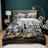 XCQHZYQ Parure de Lit Taxi New-Yorkais Housse de Couette 220x240 cm avec 2 Taies d'oreiller 65x65 cm, Doux Housse Couette 2 Personnes en Microfibre Imprimée avec Fermeture Éclair