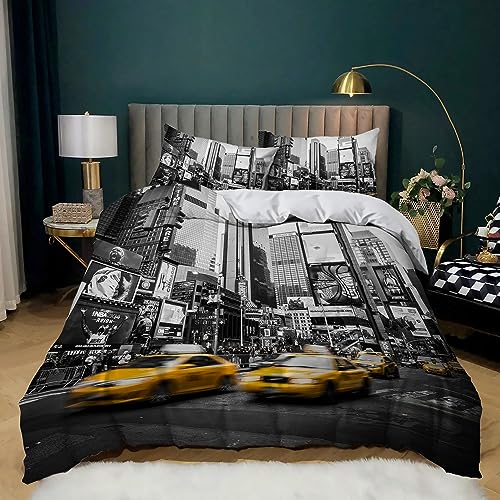 XCQHZYQ Duvet Quilt Cover Set New York Taxi 3D Printed King Size Duvet Cover set with 2 Pillow Cases 50x75 cm, Quilt Bedding Set for Childrens and Adults