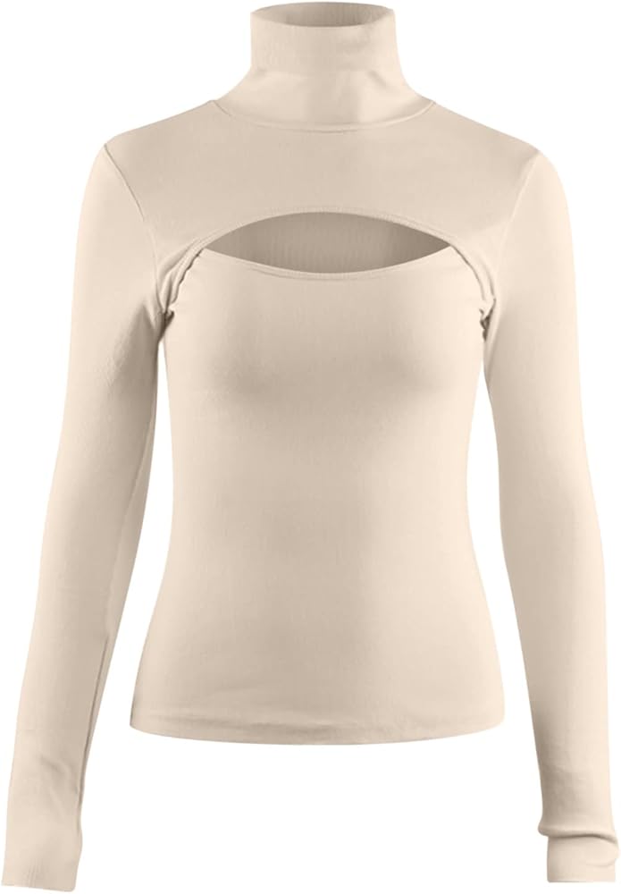Ctreela Women's Slim Fit Turtleneck Sweater Sexy Cut Out Front