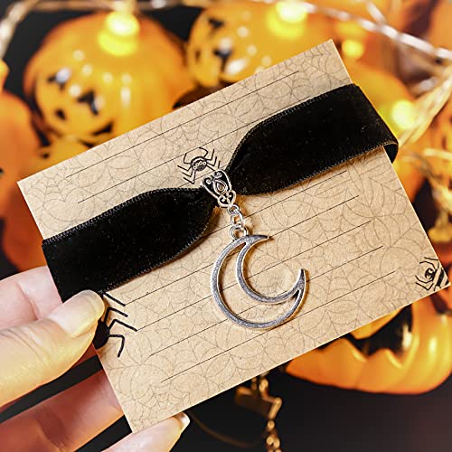 RareLove Halloween Costumes Black Velvet Gothic Collar Choker Crescent Moon Necklace Alloy Plated Gothic Accessory for Women 5