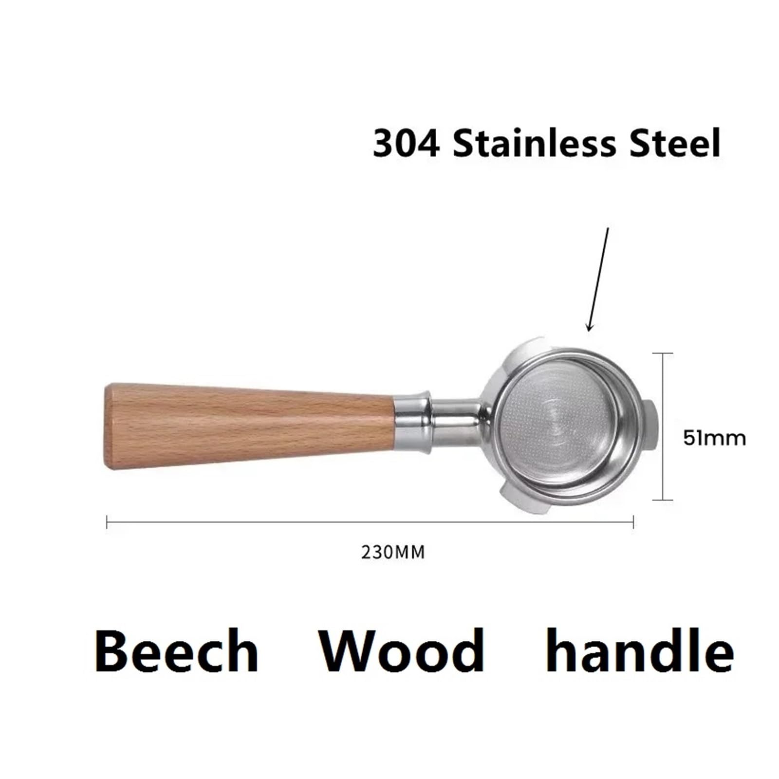 51 Mm Bodenloser Siebträger Mit Filterkorb, Kompatibel Mit HIBREW, H10B/H11/H8A/H5 Espressomaschinen-Ersatzteilen(Beech Wood handle 1pcs)