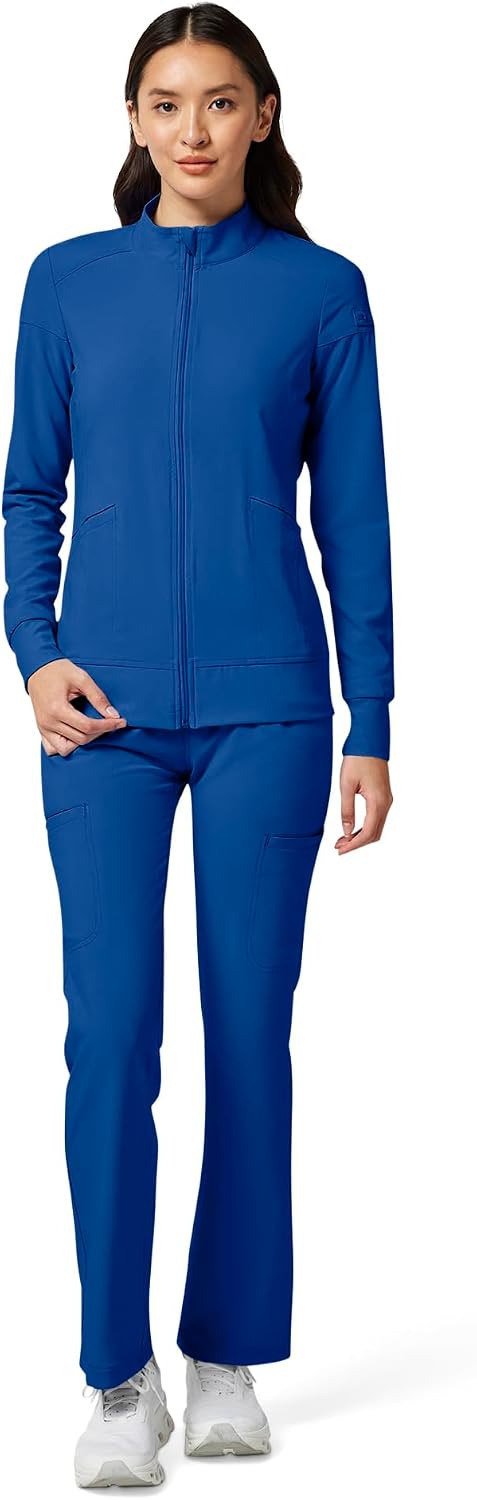 Cherokee Womens Zip Front Scrub Jacket, 2 Pockets, Princess Seams, Moisture Wicking, 360 Stretch Fabric - CK303 Medium Royal