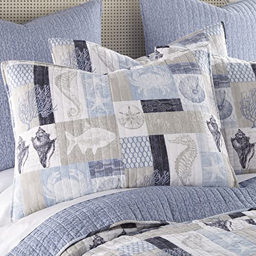 Levtex Home - Cerralvo Full/Queen Quilt Set - Coastal Patchwork - Taupe, Cream, Navy, and Blue - Quilt Set Size 88x92in. and Two Shams Size 20x26in. - Reversible - Cotton Fabric - Image 3