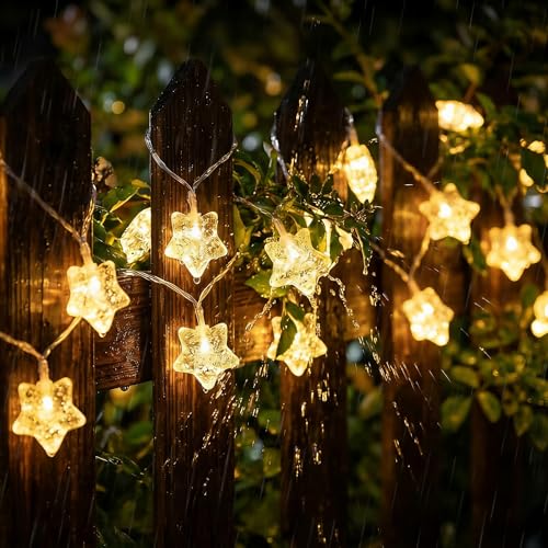 Cosiesnest LED Star Fairy Lights Battery Powered, 5M 30LED Battery Star Fairy Lights IP65 Waterproof, Warm White Star String Lights for Indoor Outdoor Christmas Decor