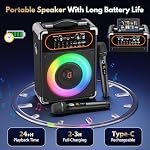 Karaoke Machine, Portable Bluetooth 5.3 Speaker with 2 Wireless Microphones for Adults, PA System with Echo Adjustment, Support TWS/TF Card/USB/AUX/TVs Connected for Home Party Stage-subwoofers