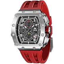 TSAR BOMBA Luxury Watch for Men, 50M Waterproof Mens Watches, Tonneau Watch with Blue Silicone Watch Bands, Japanese Quartz Movement Chronograph, Gifts for Men